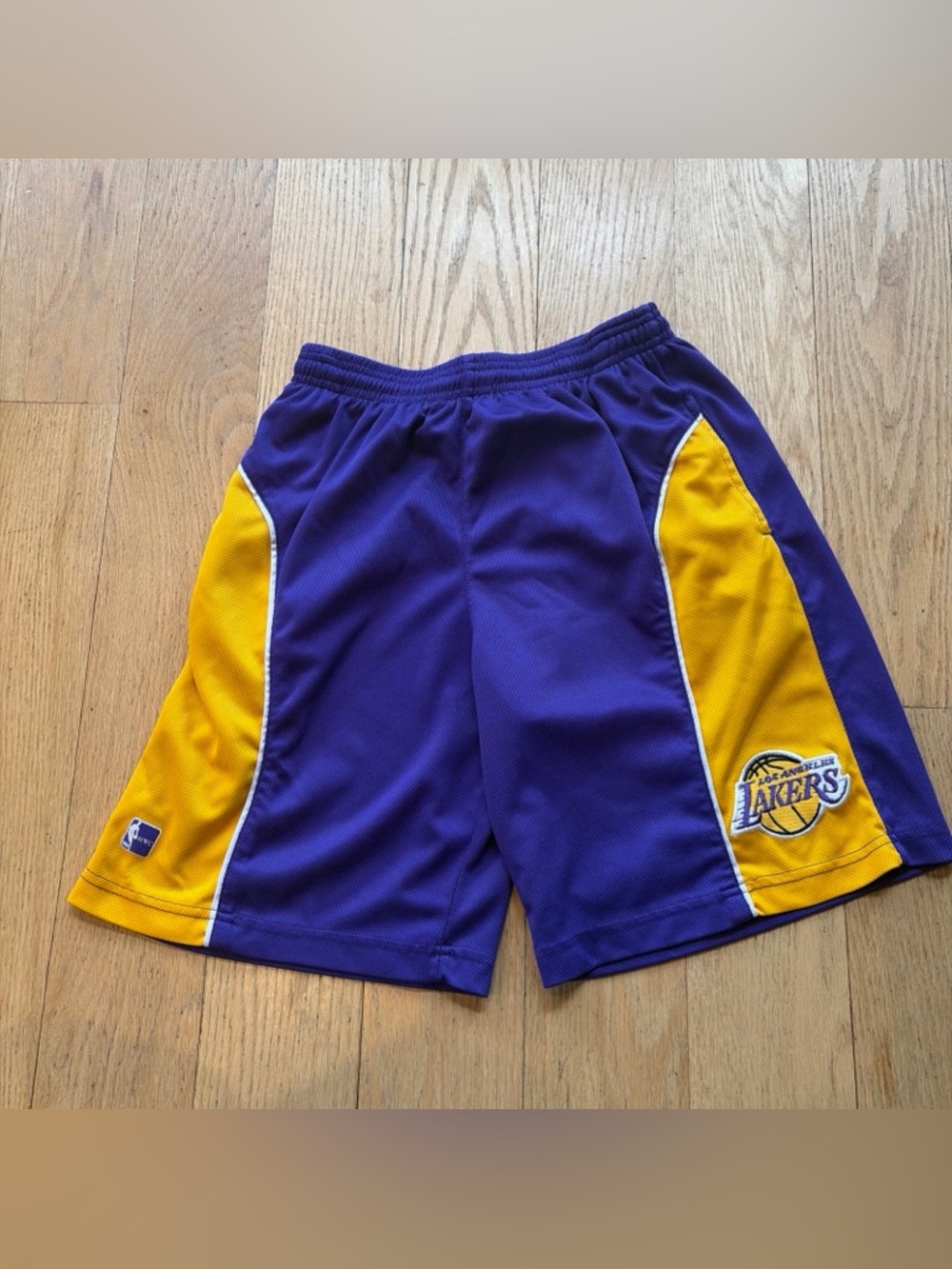 Vtg Y2K Los Angeles Lakers Basketball Shorts Purple Gold Youth Size XL